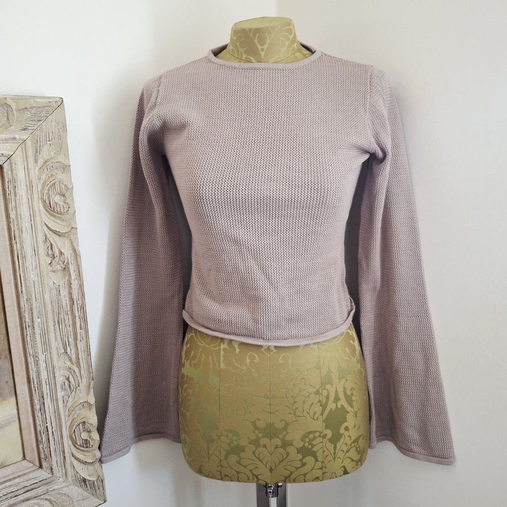 White‎ Fox Brown Knit Cropped Bell Sleeve Pullover Sweater Fall Boho Chic Medium